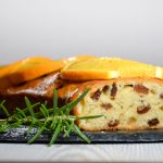 Lemon loaf with orange glaze and orange slices