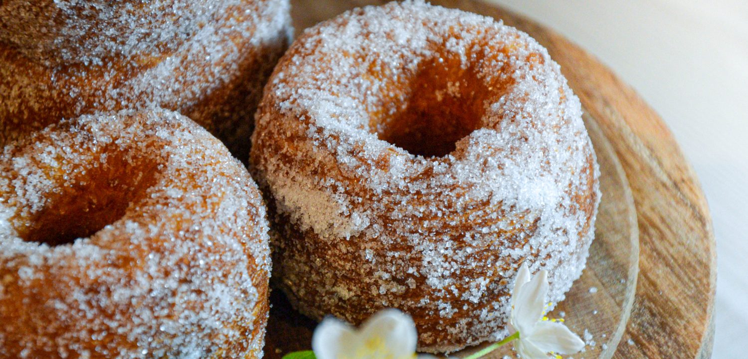 Homemade Cronuts with Sugar Topping and Orange Glaze