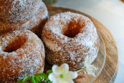 Homemade Cronuts with Sugar Topping and Orange Glaze