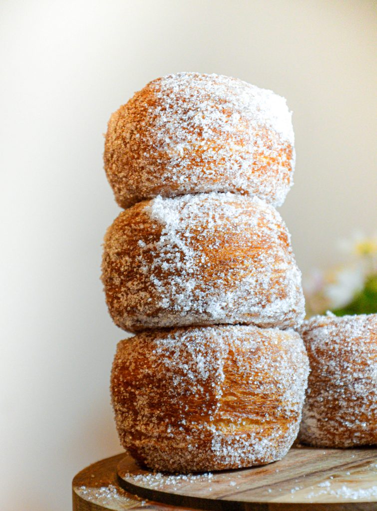 Homemade Cronuts with Sugar Topping and Orange Glaze