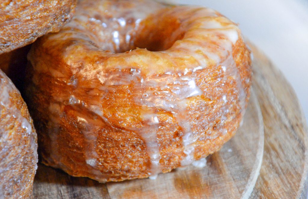 Homemade Cronuts with Sugar Topping and Orange Glaze