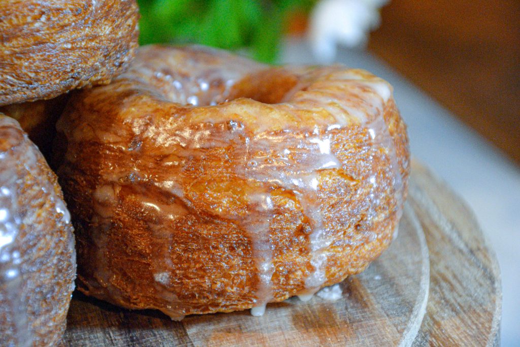 Homemade Cronuts with Sugar Topping and Orange Glaze